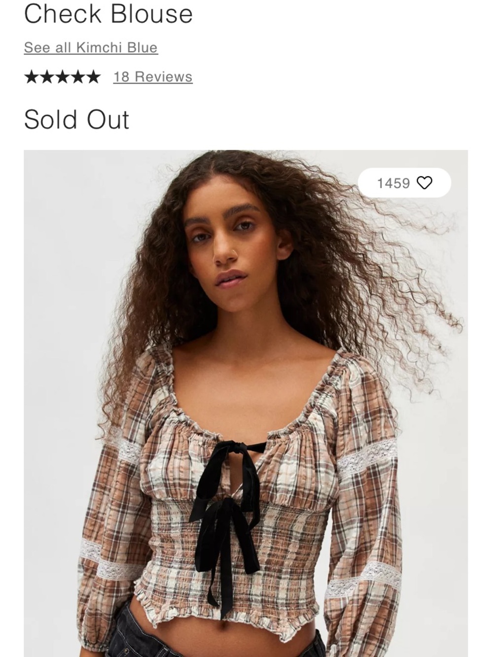 Kimchi blue Brown Plaid bow tie waist cinched top